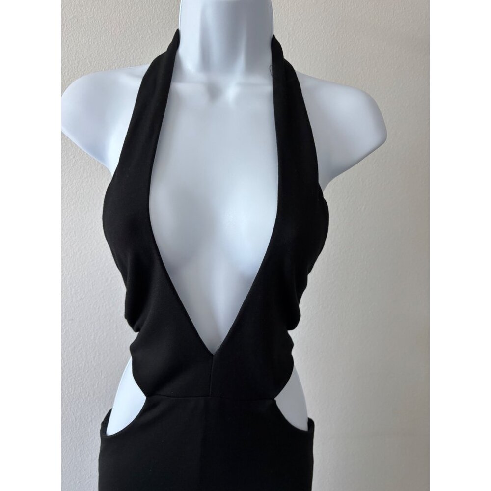 Cutout Halter Dress L Bodycon Plunge Neck Backless Y2K Club Core Night Out Glam - Picture 12 of 14